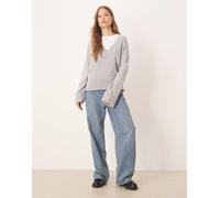 Gina Tricot - Maglione con scollo a V grigio chiaro mélange con maniche ampie L