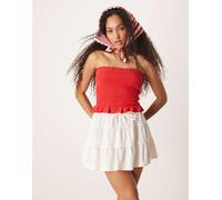 Gina Tricot - Minigonna morbida color crema con volant-Bianco XS
