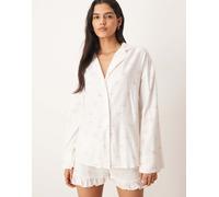 Gina Tricot - Mix and Match - Camicia del pigiama a maniche lunghe in flanella bianca con stampa di fiocchi rosa-Bianco L