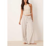 Gina Tricot - Pantaloni a fondo ampio beige e bianchi a righe in jersey morbidissimo con coulisse in vita-Neutro L