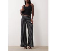 Gina Tricot - Pantaloni a fondo ampio in jersey bianco e nero a righe-Multi L