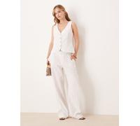 Gina Tricot - Pantaloni sartoriali bianchi in misto lino in coordinato-Bianco 34