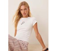 Gina Tricot - T-shirt a maniche corte slim bianca con stampa di conchiglie-Bianco L