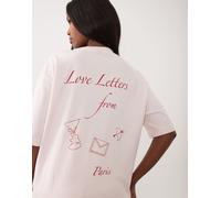 Gina Tricot - T-shirt oversize a maniche corte rosa con stampa "Love Letters from Paris". XL