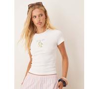 Gina Tricot - T-shirt slim bianca a maniche corte con stampa di olive-Bianco XS
