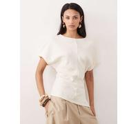 Gina Tricot - Top a maniche corte asimmetrico écru-Bianco 38