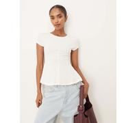 Gina Tricot - Top a maniche corte in jersey bianco con peplo L