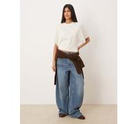 Gina - Tricot - Top a maniche corte stretto in vita bianco L