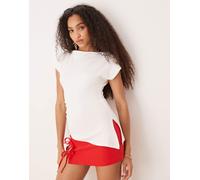 Gina Tricot - Top a maniche corte taglio lungo asimmetrico bianco sporco L