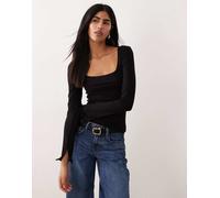 Gina Tricot - Top a maniche lunghe in tessuto morbido al tatto nero con scollo rotondo e polsini con spacco XL