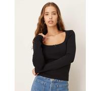 Gina Tricot - Top a maniche lunghe nero a costine con fiocco S