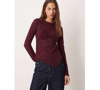 Gina Tricot - Top asimmetrico in pizzo rosso bordeaux a maniche lunghe S