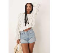 Gina Tricot - Top bianco écru con volant e maniche voluminose L
