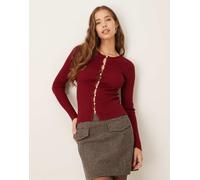 Gina Tricot - Top color melograno in maglia a coste con maniche lunghe e bottoni-Rosso M