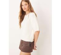 Gina Tricot - Top girocollo a maniche corte bianco sporco in maglia di media pesantezza XL