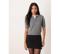 Gina Tricot - Top in maglia a maniche corte grigio medio con colletto M