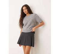 Gina Tricot - Top in maglia grigio mélange a maniche corte con strass L