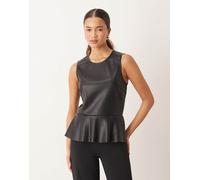Gina Tricot - Top nero in similpelle PU con peplo XS