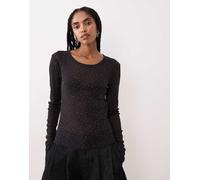 Gina Tricot - Top nero trasparente slim fit a maniche lunghe con strass S