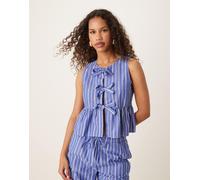 Gina Tricot - Top senza maniche blu a righe con fiocchi frontali in coordinato XS