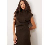Gina Tricot - Top slim fit a maniche corte marrone in maglia di lana e lana d'alpaca con scollo a imbuto in coordinato M