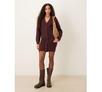 Gina Tricot - Vestito corto bordeaux a maniche lunghe in maglia con bottoni-Rosso L