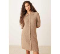 Gina Tricot - Vestito corto in maglia beige con maniche corte, colletto e bottoni-Neutro XL