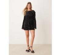 Gina Tricot - Vestito corto nero con paillettes, maniche scampanate e scollo sulla schiena M