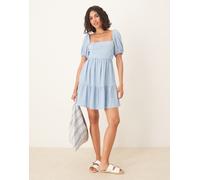 Gina Tricot - Vestito estivo corto a maniche corte blu allacciato sulla schiena S