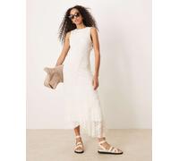 Gina Tricot - Vestito midi senza maniche bianco sporco naturale con fondo asimmetrico in pizzo lavorato all'antica L