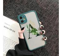 GINASH Custodia per Telefono con Lettera Iniziale AZ per iPhone 12 13 Mini 11 Pro Max X XR XS Max 6s 8 7 Plus SE 2020 Cover con Alfabeto Foglie, Verde A, per iPhone13 Pro Max