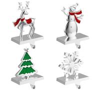 Ginbel Direct Set di 4 supporti per calze di Natale per caminetto, ganci ponderati per calze di neve, pupazzo di neve, albero, cervo, renna, ganci pesanti per mantello, camino, finestre, decorazioni