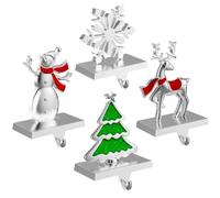 Ginbel Direct Set di 4 supporti per calze di Natale per mantello, ganci per calze con fiocco di neve, pupazzo di neve, albero, cervo, renna, ganci pesanti per caminetto, finestre, decorazioni per