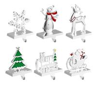 Ginbel Direct Set di 6 supporti per calze di Natale per caminetto, ganci ponderati per calze di neve, pupazzo di neve, albero, cervo, renna, ganci pesanti per mantello, camino, finestre, decorazioni