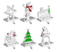 Ginbel Direct Set di 6 supporti per calze di Natale per mantello, ganci per calze con fiocco di neve, pupazzo di neve, albero, cervo, renna, ganci pesanti per caminetto, finestre, decorazioni per