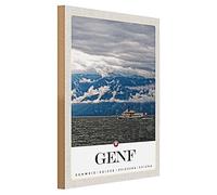 Ginevra | Svizzera | Targa in legno | Decorazione vintage | 30 cm x 40 cm