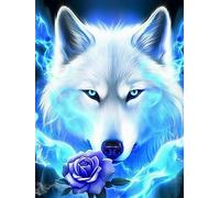 Ginfonr 5D Diamond Painting La Fiamma Del Lupo Si Alzò Kit Completo, Diamante Pittura Animale Con Kit Numerici Pittura Per Trapano Completa Con Decorazioni Da Parete Diamonds Arts 30 * 40cm