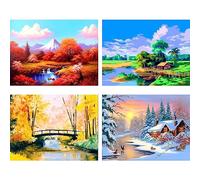 Ginfonr 5D Diamond Painting Quattro Stagioni Paesaggio Alberi Primavera Estate Autunno Inverno Con Kit Numerici Pittura Per Trapano Completa Con Decorazioni Da Parete Diamonds Arts 30 * 40 cm, 4Pack