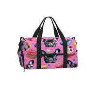 Ginfult Adorabile borsa da palestra colorata con bulldog francese macaron con scomparto per scarpe e tasca bagnata, borsa da viaggio impermeabile per allenamento notturno borsa per donne e uomini
