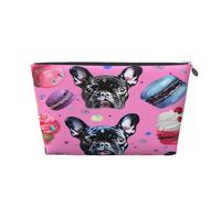 Ginfult Adorabile borsa per il trucco colorata con bulldog francese macaron custodia per cosmetici impermeabile piccola borsa da toilette portatile per donne ragazze da viaggio