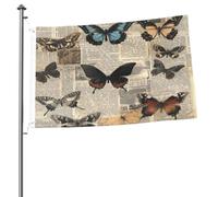 Ginfult Bandiera da esterno vintage con farfalla per giornali e farfalle, 2 x 0,9 m, bandiera da giardino su entrambi i lati, in poliestere, bandiere decorative per patio, prato, portico, balcone
