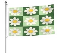 Ginfult Bandiera verde con margherita Cherkerboad per esterni, 1,5 x 2,3 m, bandiera da giardino su entrambi i lati, in poliestere, decorativa, per patio, prato, portico, balcone