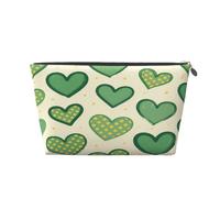 Ginfult Beauty case impermeabile a pois con cuore verde e cuori, piccola trousse da viaggio per donne e ragazze