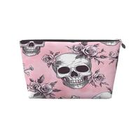 Ginfult Beauty case impermeabile con ossa di teschio, con rose e fiori, piccola trousse da viaggio per donne e ragazze