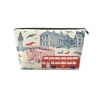 Ginfult Beauty case impermeabile disegnato a mano con bus Big Ben di Londra, piccolo astuccio per trucchi portatile, per donne e ragazze, da viaggio
