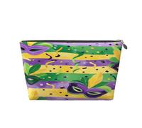 Ginfult Beauty case impermeabile per maschere di Mardi Gras a righe verdi, gialle e viola, piccola trousse per trucchi portatile, per donne e ragazze, da viaggio