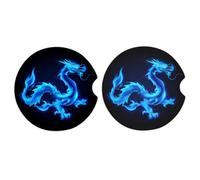 Ginfult Blue Fire - Sottobicchieri per auto con drago cinese, assorbenti, in ceramica, per bevande, con base in sughero antiscivolo, confezione da 2