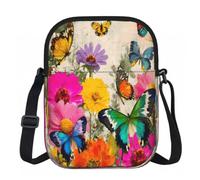 Ginfult Borsa a tracolla con fiori e farfalle dai colori vivaci, impermeabile, con tracolla regolabile