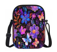 Ginfult Borsa a tracolla con fiori e farfalle dai colori vivaci, impermeabile, con tracolla regolabile