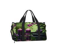 Ginfult Borsa da palestra giapponese con candela zen e fiori di orchidea, con scomparto per scarpe e tasca bagnata, borsa da viaggio impermeabile per allenamento durante la notte, borsa da weekender